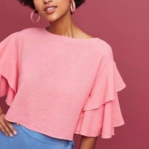 Anthropologie - Lilka pink ruffle sleeve top